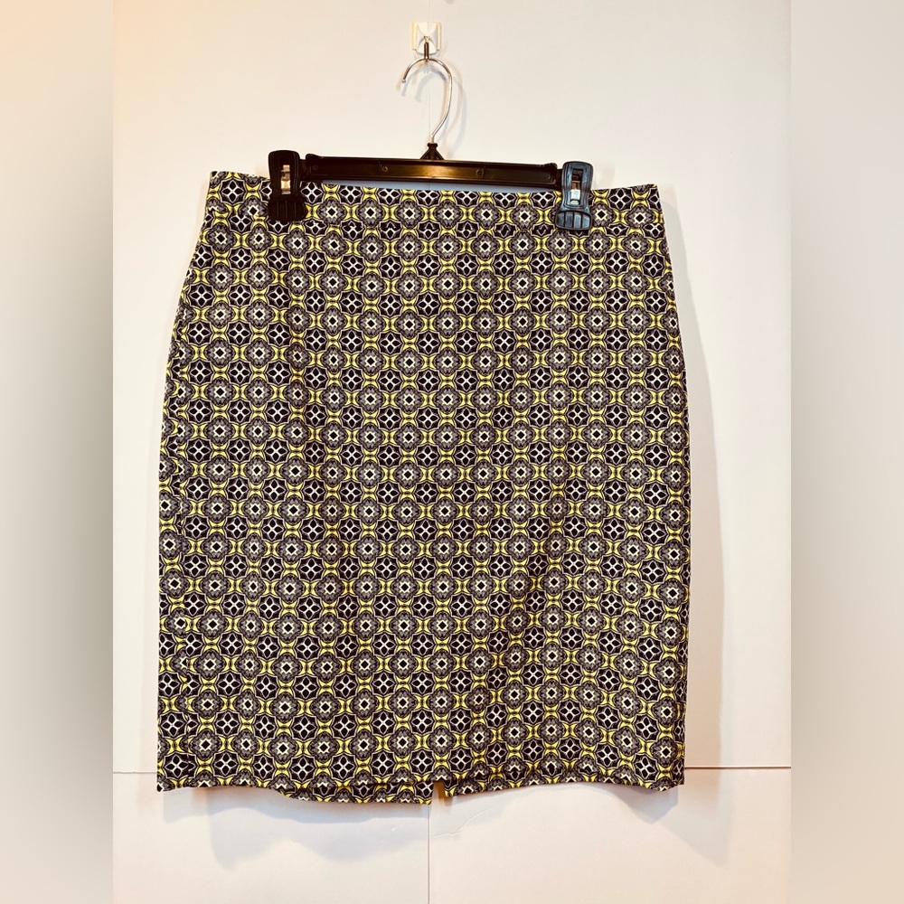 J Crew Navy/Yellow/White Geometric Medallion Print Pencil Skirt Size 8